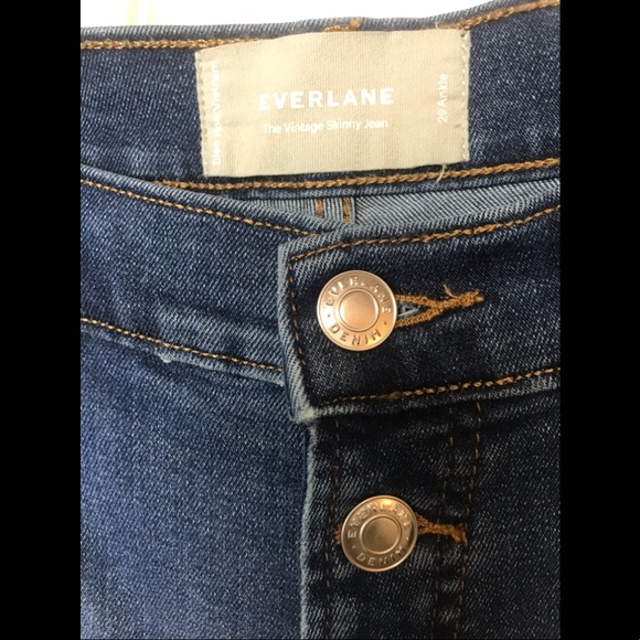 EVERLANE The Vintage Skinny Jean Denim Rae Hem Ankle Crop Dark Wash Button Front - Picture 6 of 9